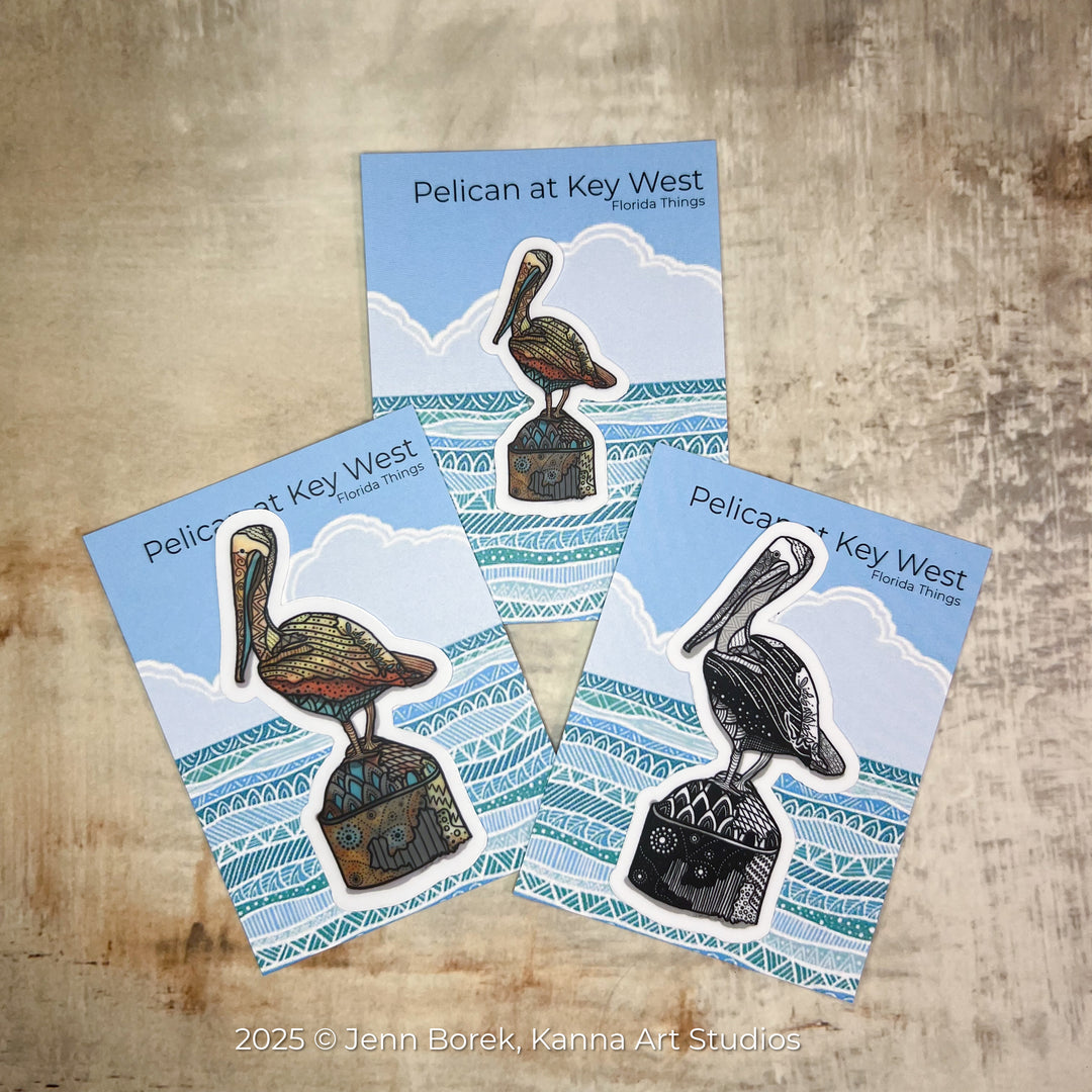 Pelican Key West Stickers 3" | Pelican Key West Vinyl Sticker | Black & White, Waterproof Pelican Decal for Laptop, Water Bottle, Journal, Gift for Ocean Lovers
