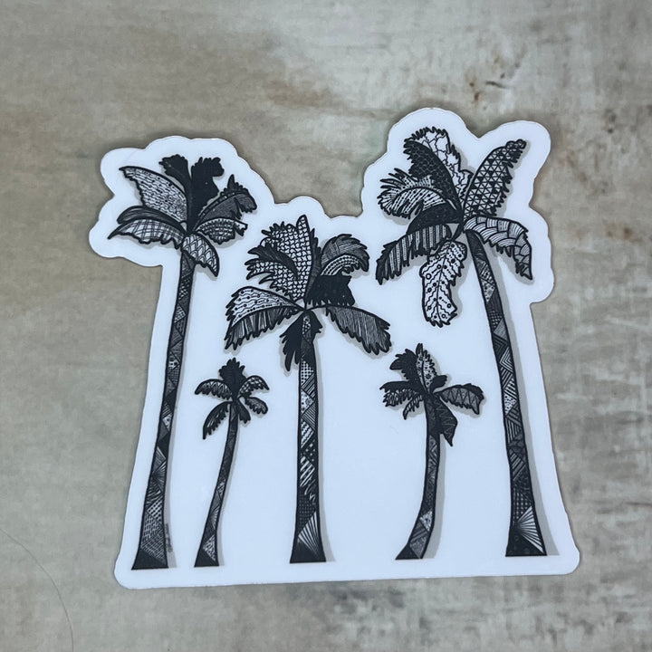 Sticker - Palm Trees - Black & White - White Background - 3"