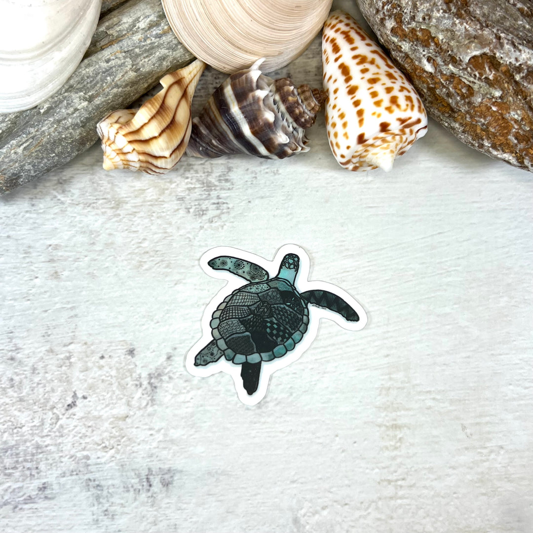 Sticker - Sea Turtle - Turquoise - Clear background - 2" x 2"