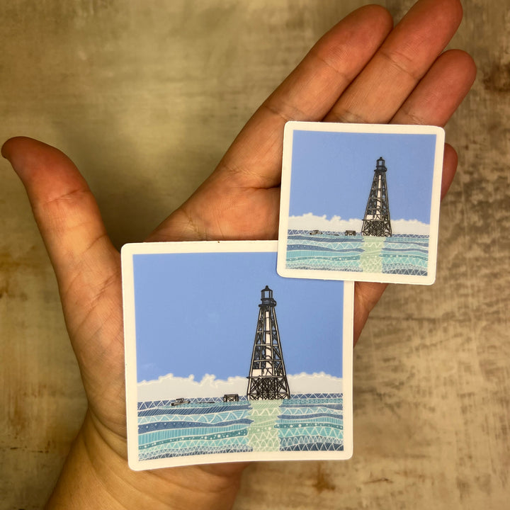 Sticker - Alligator Lighthouse (Square) - Turquoise - Clear Background - 3" or 2"
