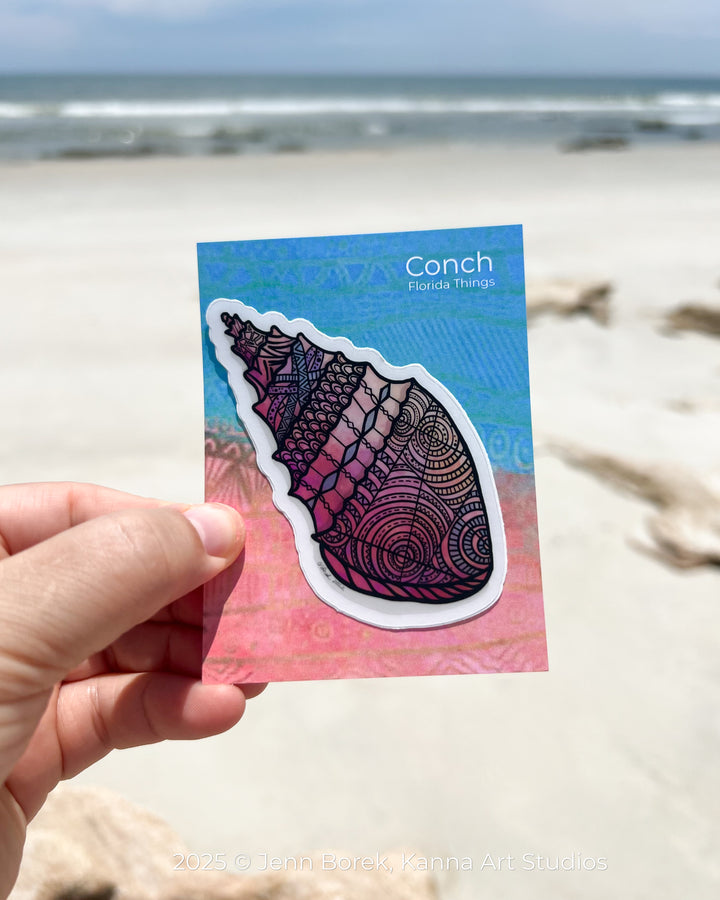 Conch | Stickers 2" or 3" | Conch Vinyl Sticker | Clear, Conch Decal for Laptop, Water Bottle, Journal, Gift for Ocean Lovers