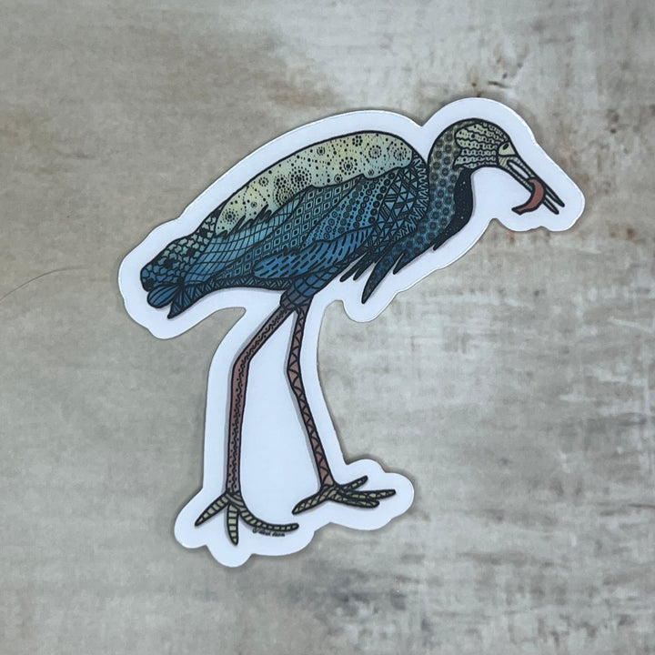 Sticker - Snowy Egret with Fish - Teal - Clear Background - 3" or 2"