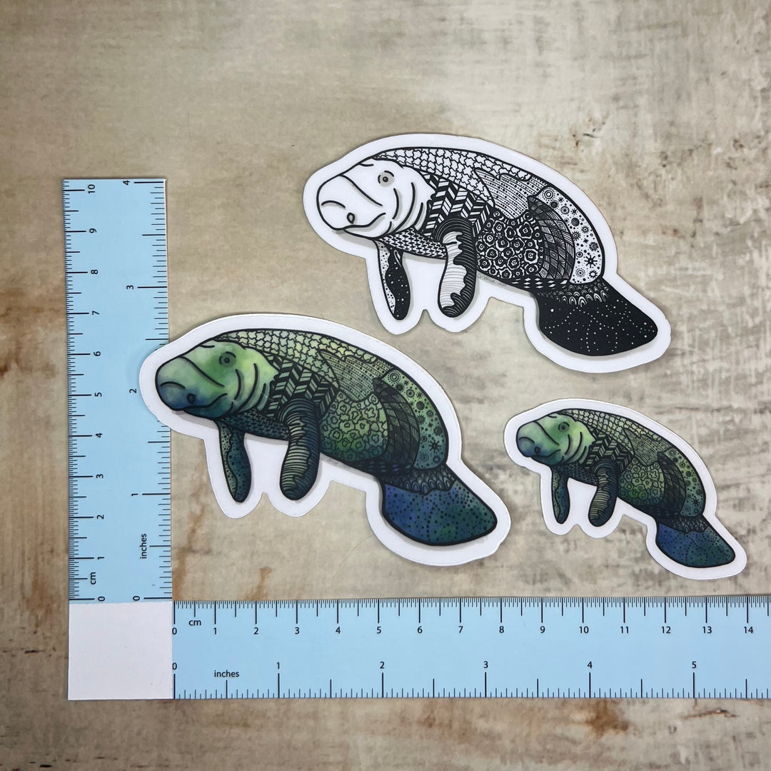 Sticker - Manatee - Green - Clear background - 3" or 2"
