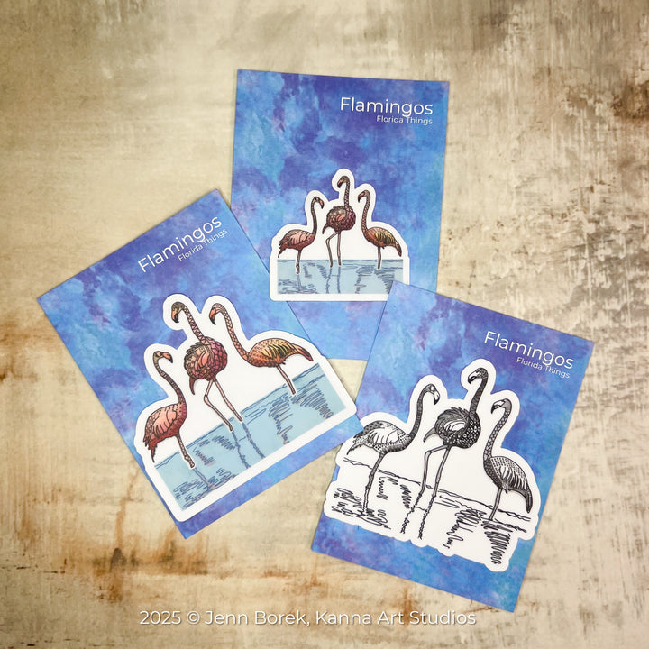 Flamingos Stickers 2" or 3" | Cute Flamingos Vinyl Sticker | Clear, Pink, Flamingos Decal for Laptop, Water Bottle, Journal, Gift for Ocean Lovers
