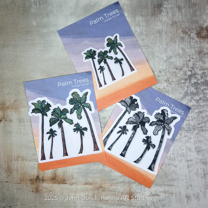 Palm Trees | Stickers 2" or 3" | Cute Palm TreesVinyl Sticker | Clear, Palm Trees Decal for Laptop, Water Bottle, Journal, Gift for Ocean Lovers