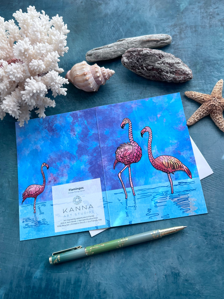 Flamingo Blank Note Card 4.5 x 6.25 | Flamingo Ocean Animal Greeting Card | Flamingo Stationery, Coastal Gift