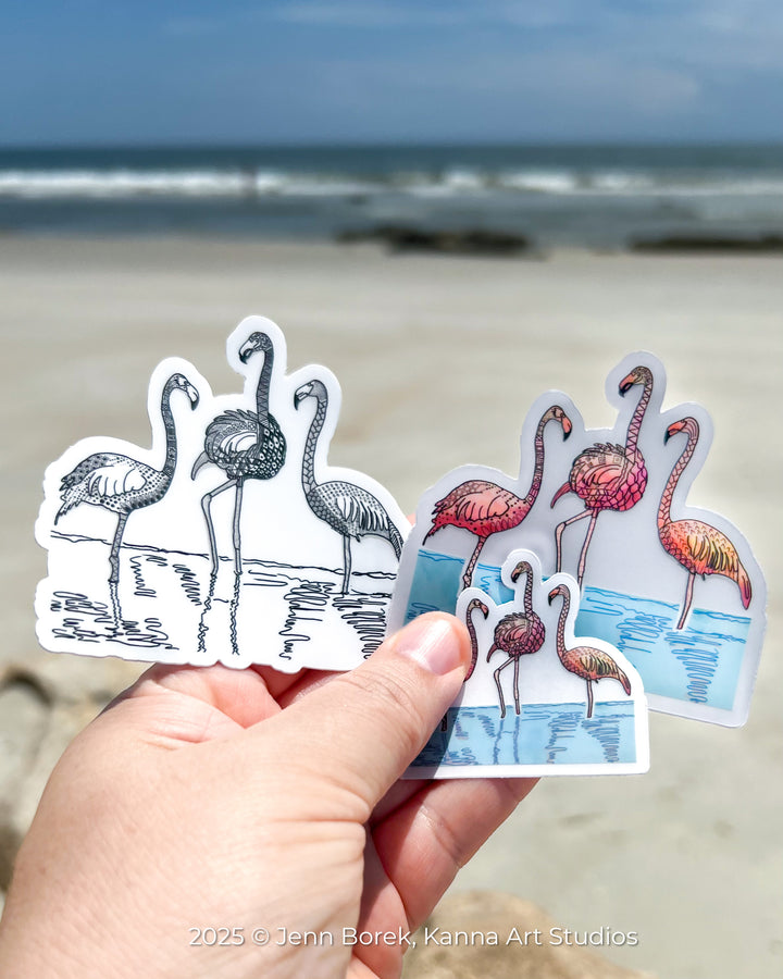Flamingos Stickers 3" | Cute Flamingos Vinyl Sticker | Black & White, Waterproof Flamingos Decal for Laptop, Water Bottle, Journal, Gift for Ocean Lovers