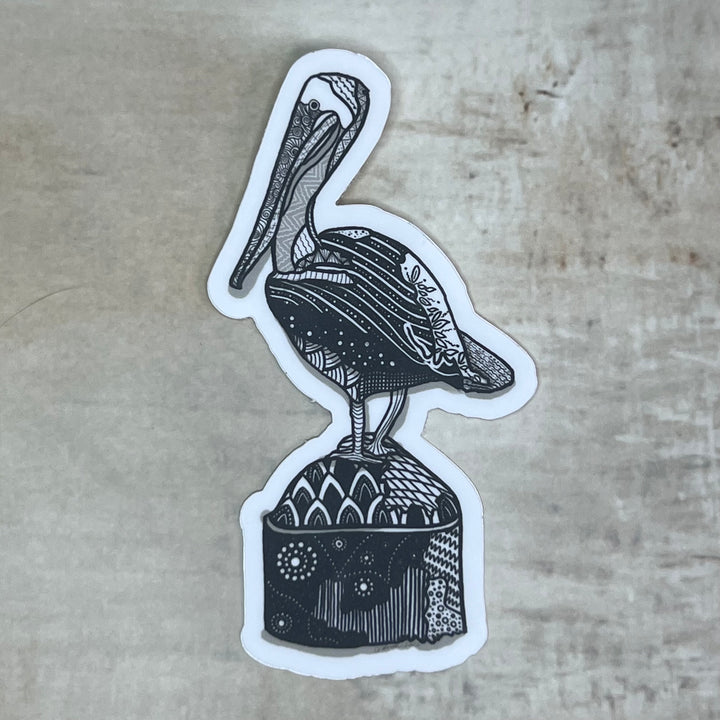 Sticker - Pelican at Key West - Black & White - White Background - 3"