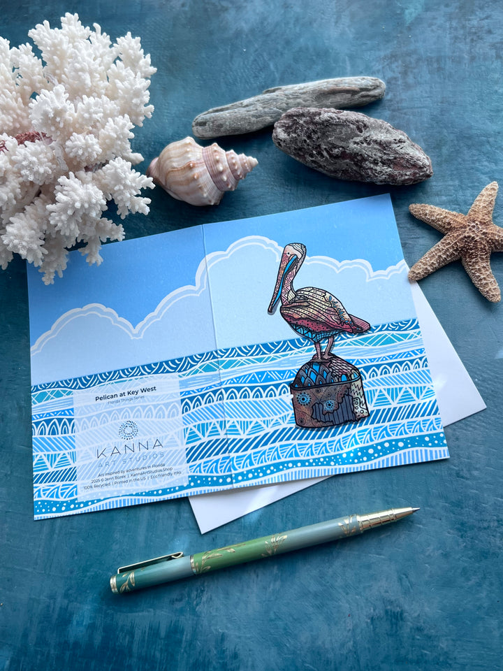 Pelican Key West Blank Note Card 4.5 x 6.25 | Pelican Key West Ocean Animal Greeting Card | Pelican Key West Stationery, Coastal Gift