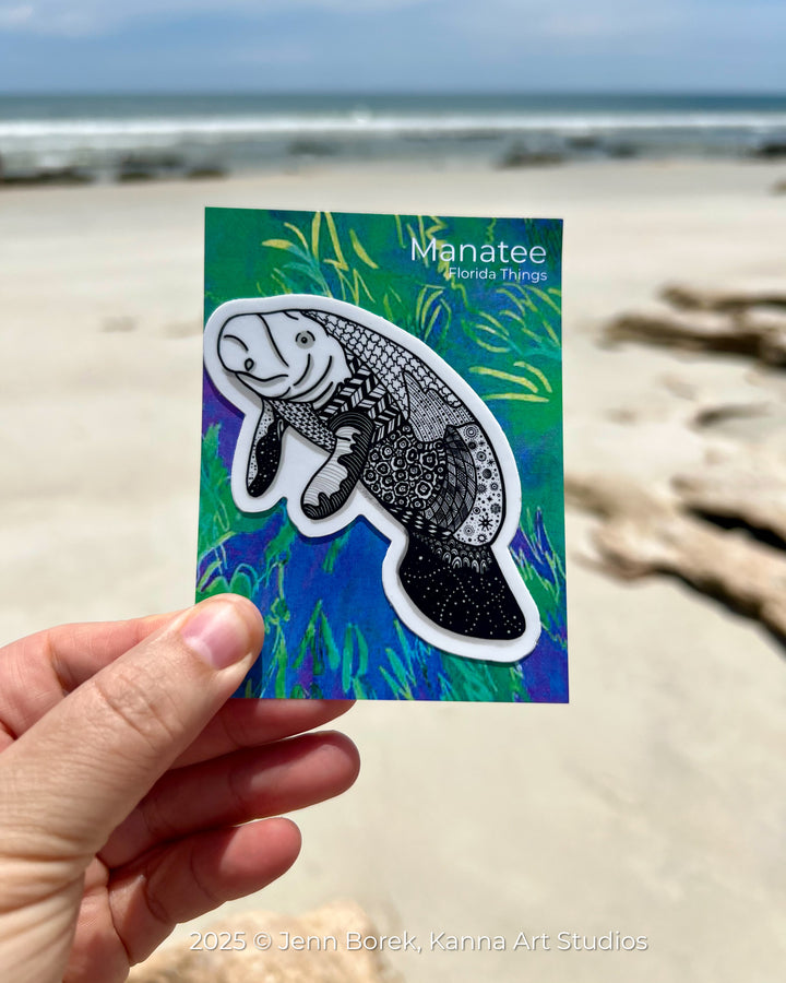 Manatee Stickers 3" | Cute Ocean Manatee Vinyl Sticker | Black & White, Waterproof Manatee Decal for Laptop, Water Bottle, Journal, Gift for Ocean Lovers