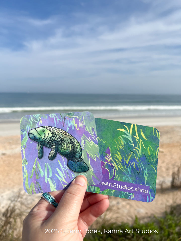 Manatee Paper Coaster 3.5 X 3.5 | Manatee Paper Coaster | Cute Manatee Coaster for journalers, ocean lovers, or ocean themed gathering