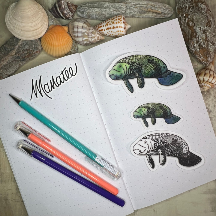 Manatee Stickers 3" | Cute Ocean Manatee Vinyl Sticker | Black & White, Waterproof Manatee Decal for Laptop, Water Bottle, Journal, Gift for Ocean Lovers