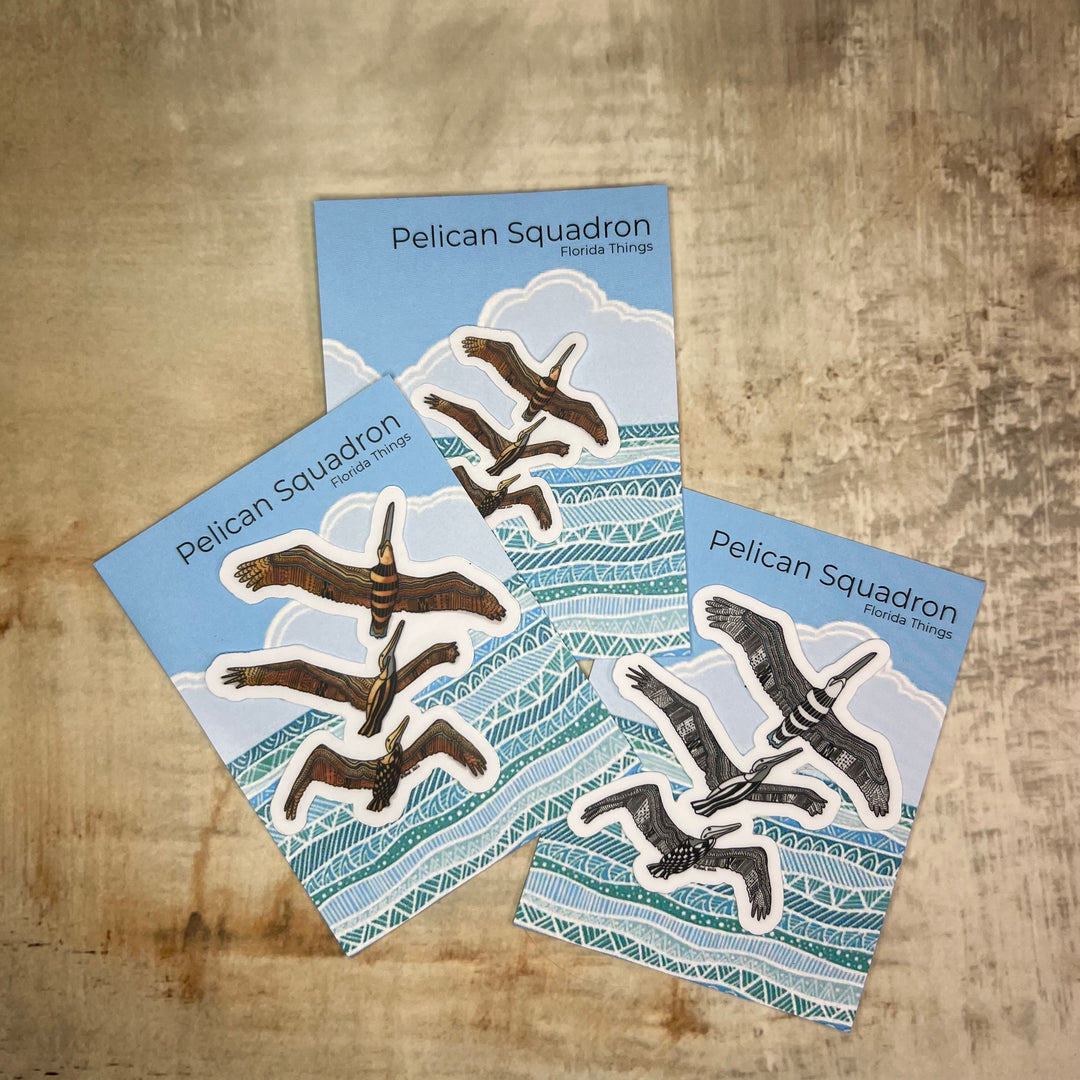 Sticker - Pelican Squadron - Orange and Turquoise - Clear background - 3" or 2"