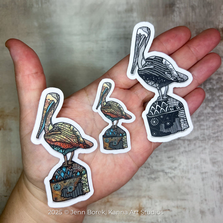 Pelican Key West Stickers 3" | Pelican Key West Vinyl Sticker | Black & White, Waterproof Pelican Decal for Laptop, Water Bottle, Journal, Gift for Ocean Lovers