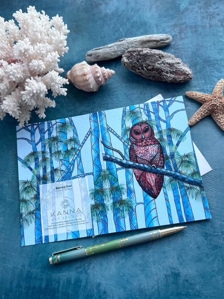 Barred Owl | Blank Note Card 4.5 x 6.25 | Barred Owl Animal Greeting Card | Barred Owl Stationery, Coastal Gift