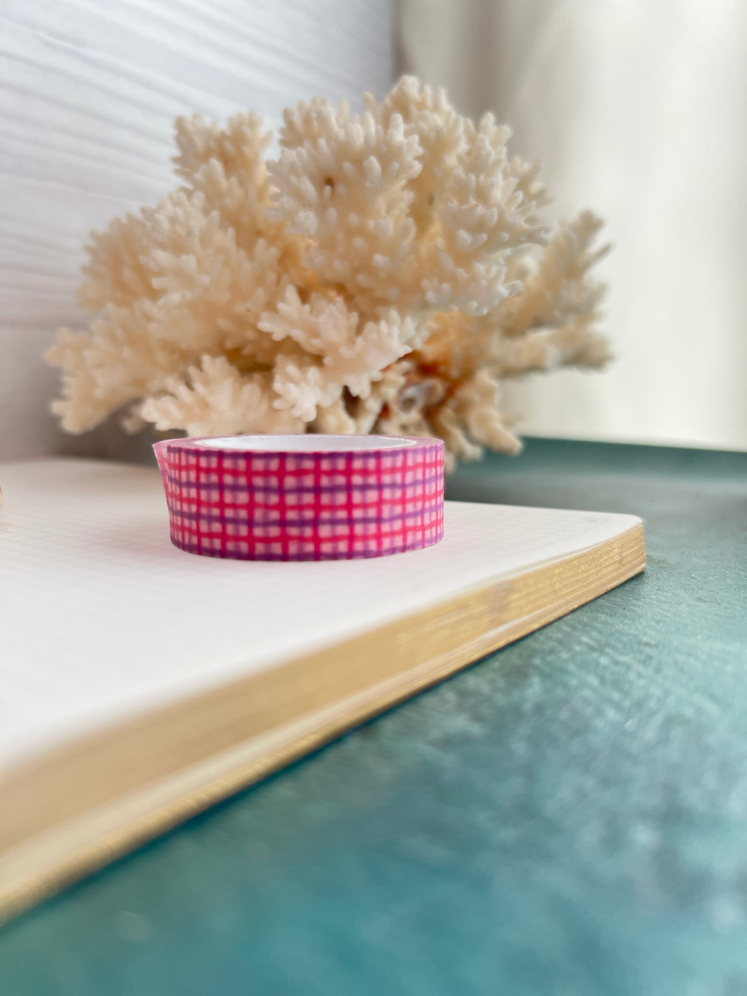 Washi Tape Wavy Gingham | 15mm Hand-Drawn Gingham Washi Tape | Colorful Journal, Planner & Scrapbook Tape | Pink, Orange, Green, Turquoise, Blue, Purple