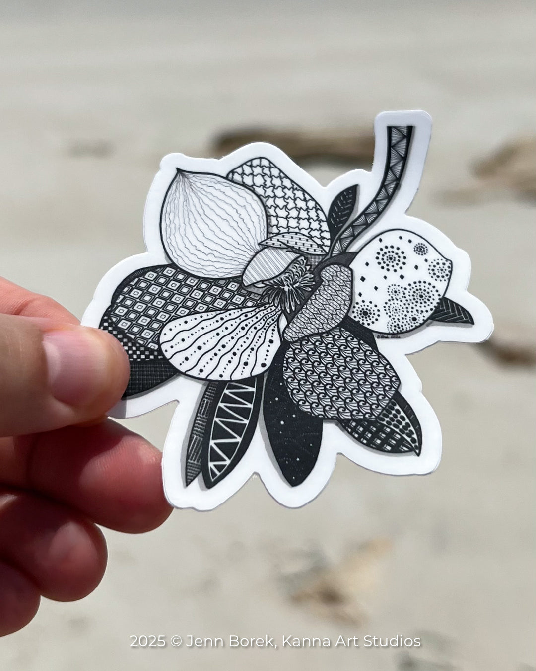 Magnolia 1 | Stickers 3" | Cute Ocean Magnolia 1 Vinyl Sticker | Black & White, Waterproof Magnolia 1 Decal for Laptop, Water Bottle, Journal, Gift for Ocean Lovers