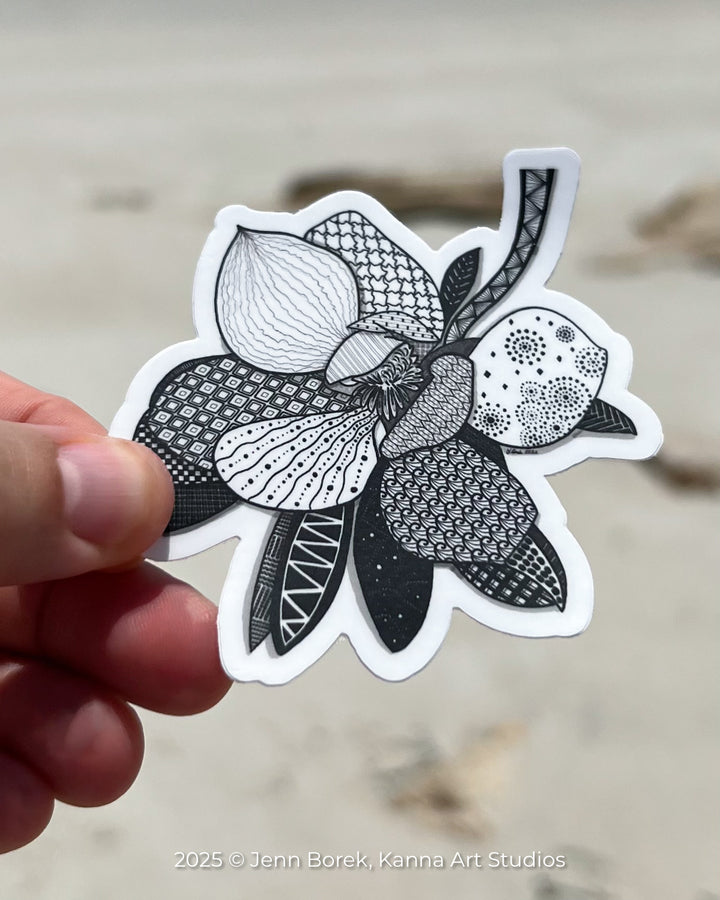 Magnolia 1 | Stickers 3" | Cute Ocean Magnolia 1 Vinyl Sticker | Black & White, Waterproof Magnolia 1 Decal for Laptop, Water Bottle, Journal, Gift for Ocean Lovers