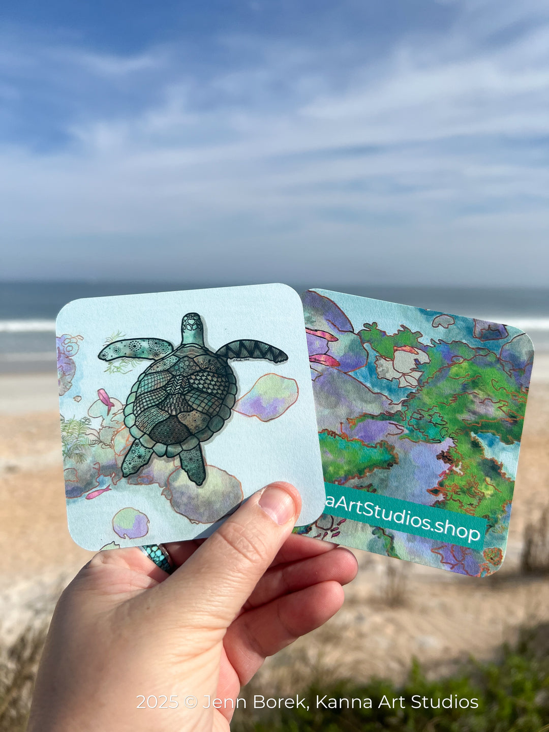 Sea Turtle Paper Coaster 3.5 X 3.5 | Ocean Animal Paper Coaster | Cute Turtle Coaster for journalers, ocean lovers, or ocean themed gathering