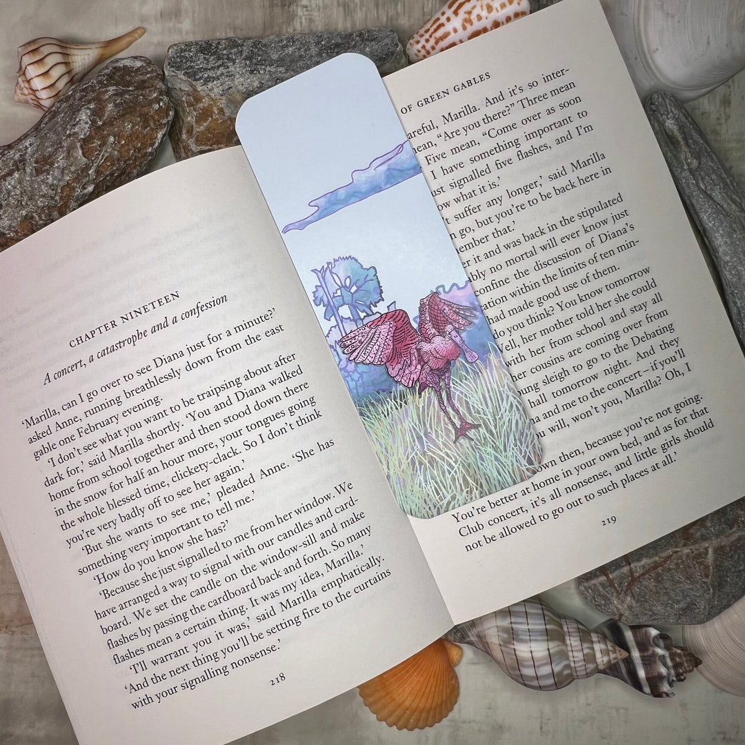 Bookmark - Spoonbill Flapping - Pink - 2x6"