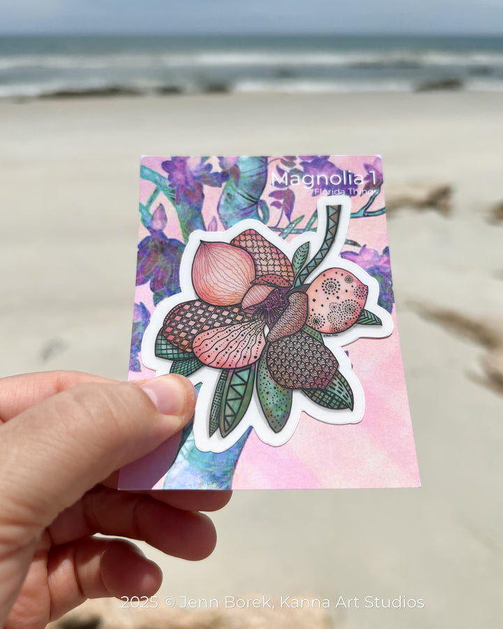 Magnolia 1 | Stickers 2" or 3" | Cute Magnolia 1 Vinyl Sticker | Clear, Magnolia 1 Decal for Laptop, Water Bottle, Journal, Gift for Ocean Lovers