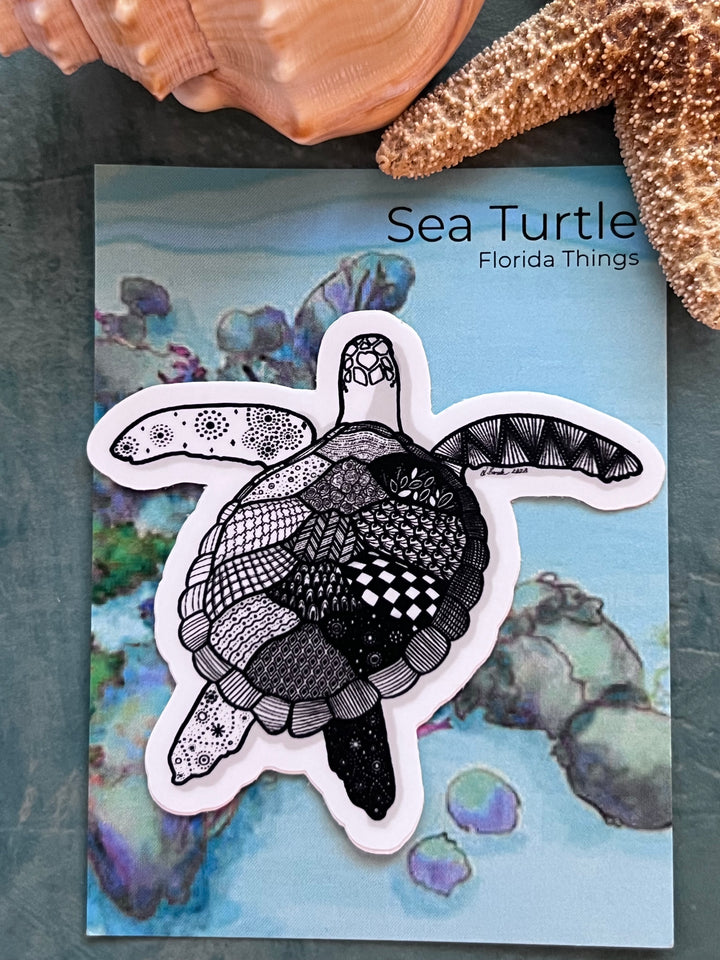 Sea Turtle Stickers 3" | Cute Ocean Animal Vinyl Sticker | Black & White, Waterproof Turtle Decal for Laptop, Water Bottle, Journal, Gift for Ocean Lovers