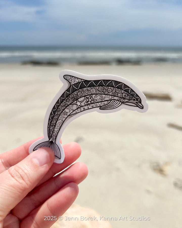 Dolphin Stickers 3" | Cute Ocean Dolphin Vinyl Sticker | Black & White, Waterproof Dolphin Decal for Laptop, Water Bottle, Journal, Gift for Ocean Lovers