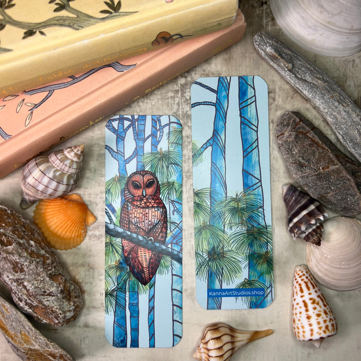 Bookmark - Barred Owl - Brown, Turquoise - 2x6"