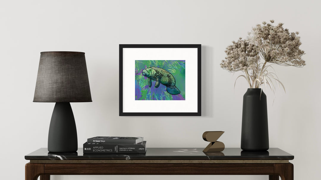 Manatee Art Print 8 x 10 | Colorful Ocean Wall Art | Manatee Life Illustration, Coastal Beach Decor
