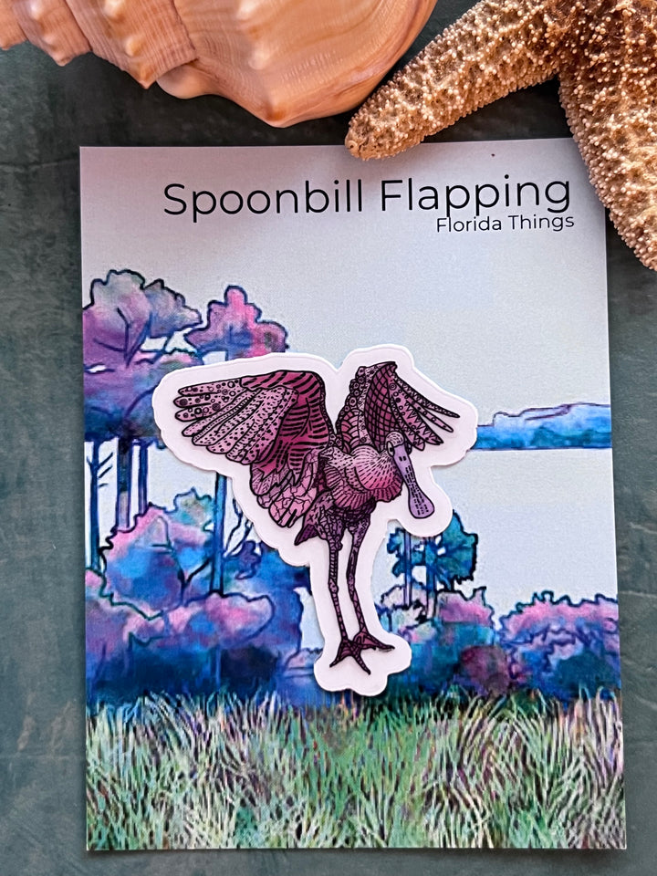 Spoonbill Flapping | Stickers 2" or 3" | Spoonbill Vinyl Sticker | Clear, Blue, Waterproof Spoonbill Decal for Laptop, Water Bottle, Journal, Gift for Ocean Lovers