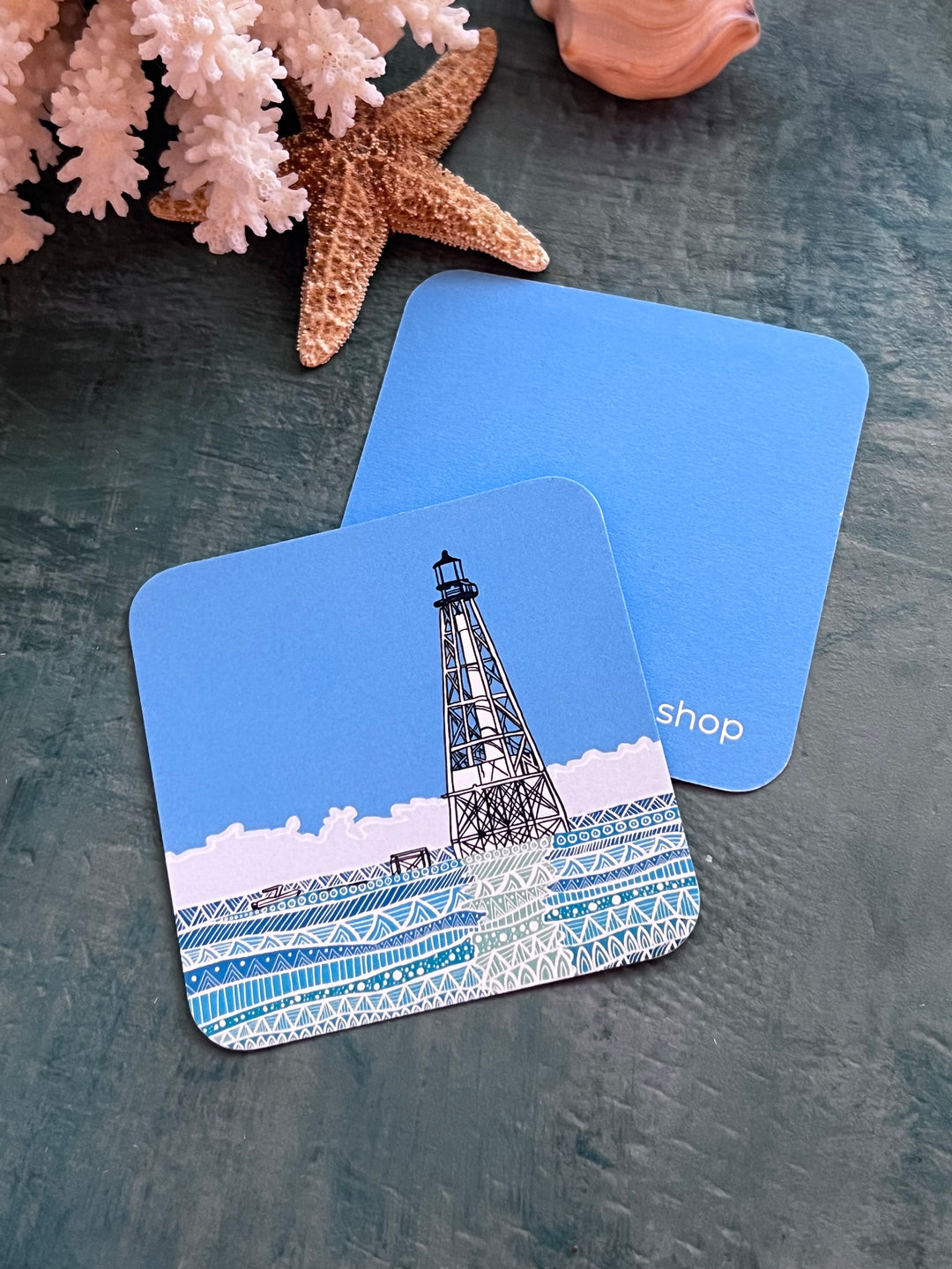 Alligator Reef Lighthouse | Paper Coaster 3.5 X 3.5 | Alligator Reef Lighthouse Paper Coaster | Alligator Reef Lighthouse Coaster for journalers, ocean lovers, or ocean themed gathering