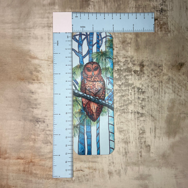 Bookmark - Barred Owl - Brown, Turquoise - 2x6"