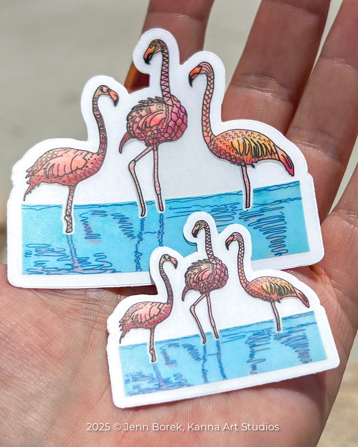 Flamingos Stickers 2" or 3" | Cute Flamingos Vinyl Sticker | Clear, Pink, Flamingos Decal for Laptop, Water Bottle, Journal, Gift for Ocean Lovers