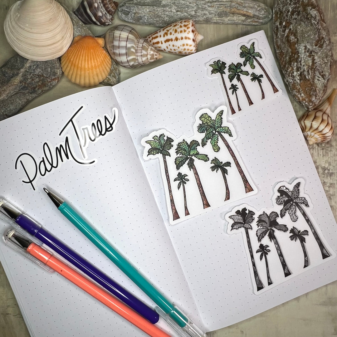 Palm Trees | Stickers 2" or 3" | Cute Palm TreesVinyl Sticker | Clear, Palm Trees Decal for Laptop, Water Bottle, Journal, Gift for Ocean Lovers
