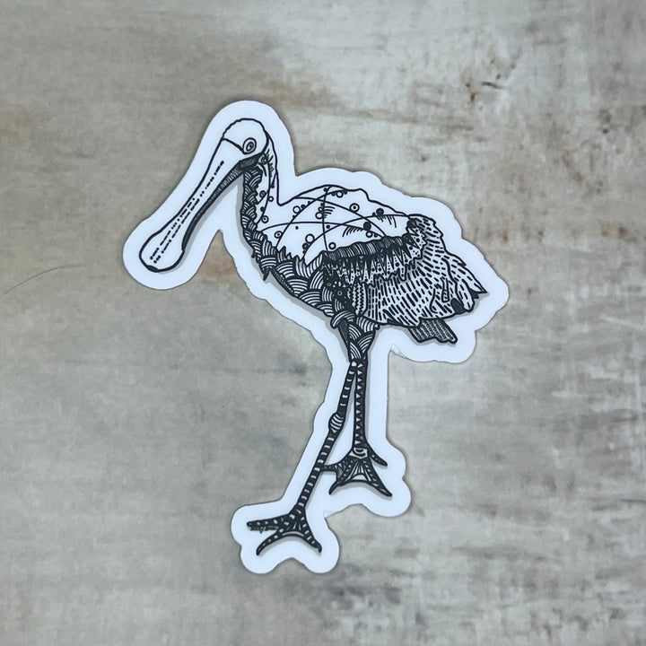 Sticker - Spoonbill - Black & White - White Background - 3"