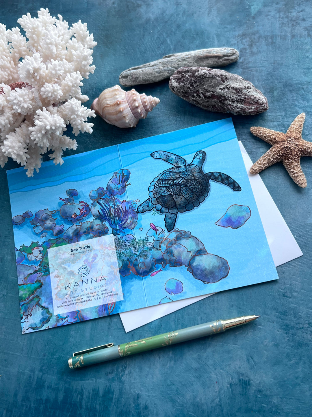 Sea Turtle Full Color Blank Note Card 4.5 x 6.25 | Ocean Animal Greeting Card | Cute Turtle Stationery, Coastal Gift