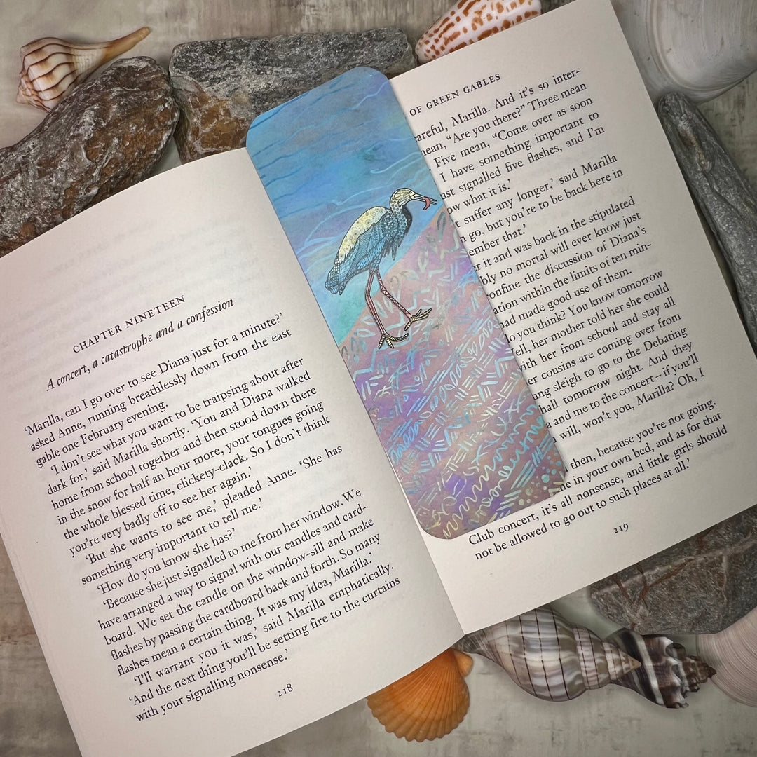 Snowy Egret & Fish | Bookmark 2x6 | Shore Bird Snowy Egret Bookmark | Snowy Egret Book Mark for Readers, Students, Ocean Lovers Gift