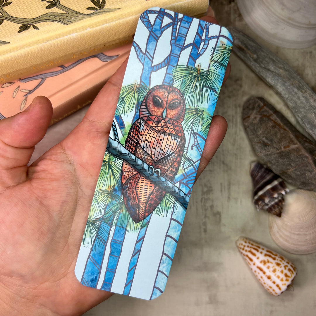 Bookmark - Barred Owl - Brown, Turquoise - 2x6"