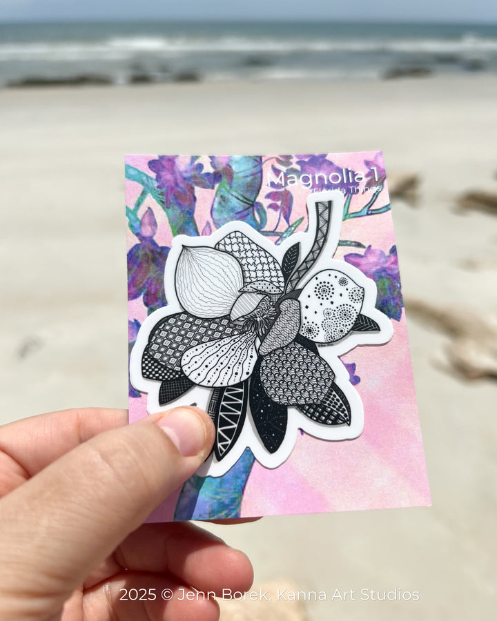 Magnolia 1 | Stickers 3" | Cute Ocean Magnolia 1 Vinyl Sticker | Black & White, Waterproof Magnolia 1 Decal for Laptop, Water Bottle, Journal, Gift for Ocean Lovers