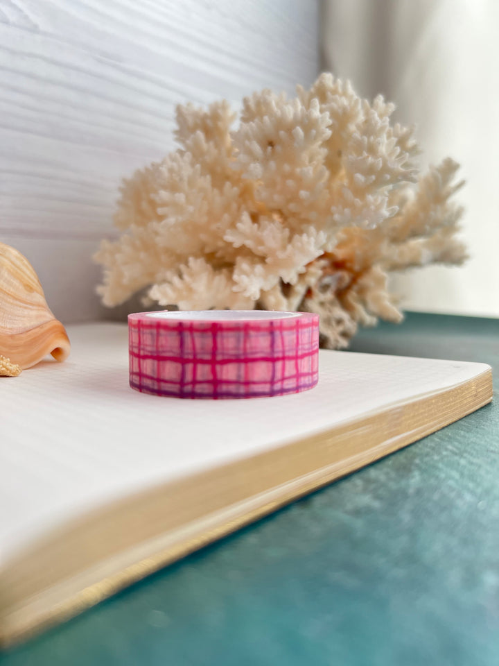 Washi Tape Wavy Plaid | 15mm Hand-Drawn Plaid Washi Tape | Colorful Journal, Planner & Scrapbook Tape | Pink, Orange, Green, Turquoise, Blue, Purple