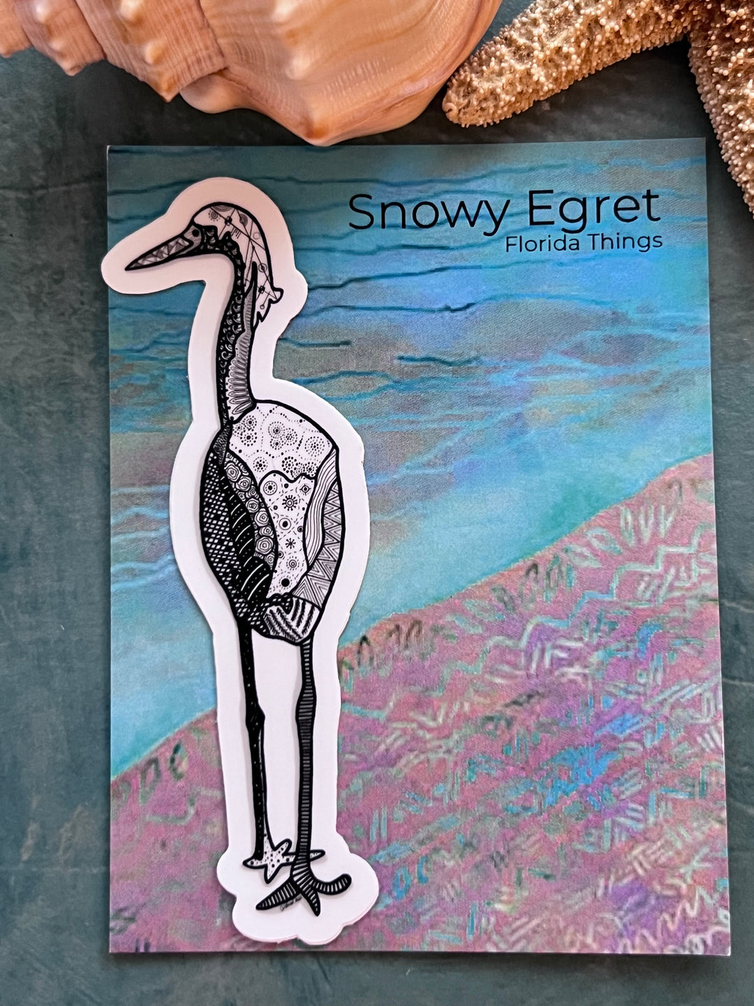 Snowy Egret | Stickers 3" | Shore Bird Snowy Egret Vinyl Sticker | Black & White, Waterproof Snowy Egret Decal for Laptop, Water Bottle, Journal, Gift for Ocean Lovers