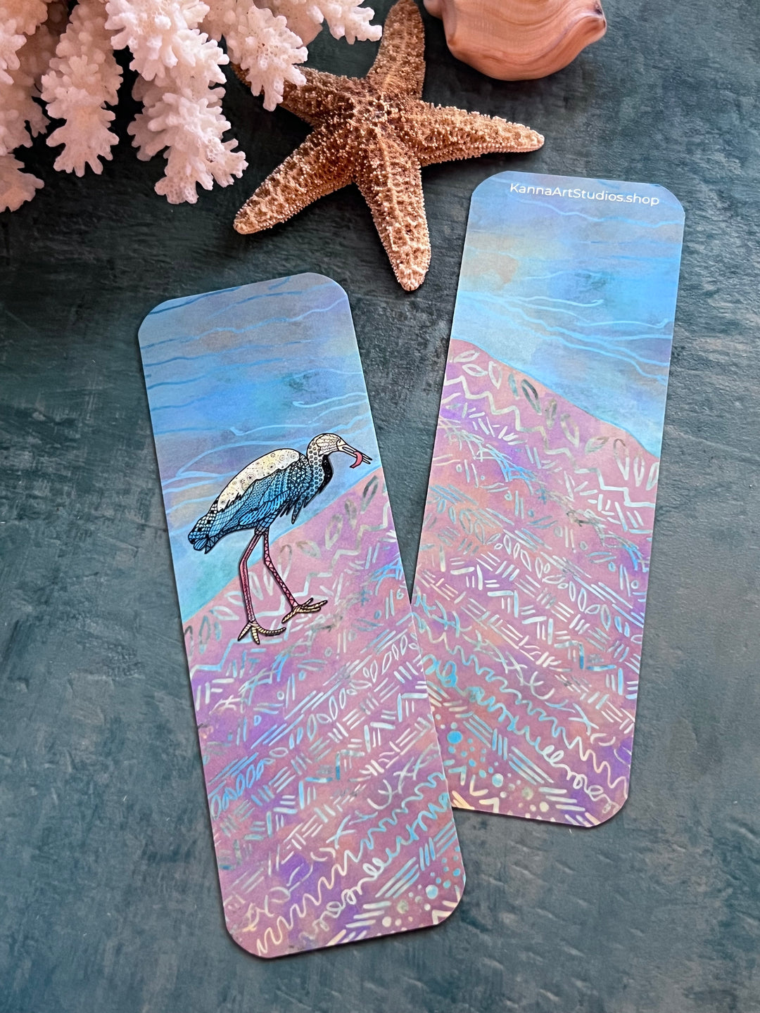 Snowy Egret & Fish | Bookmark 2x6 | Shore Bird Snowy Egret Bookmark | Snowy Egret Book Mark for Readers, Students, Ocean Lovers Gift