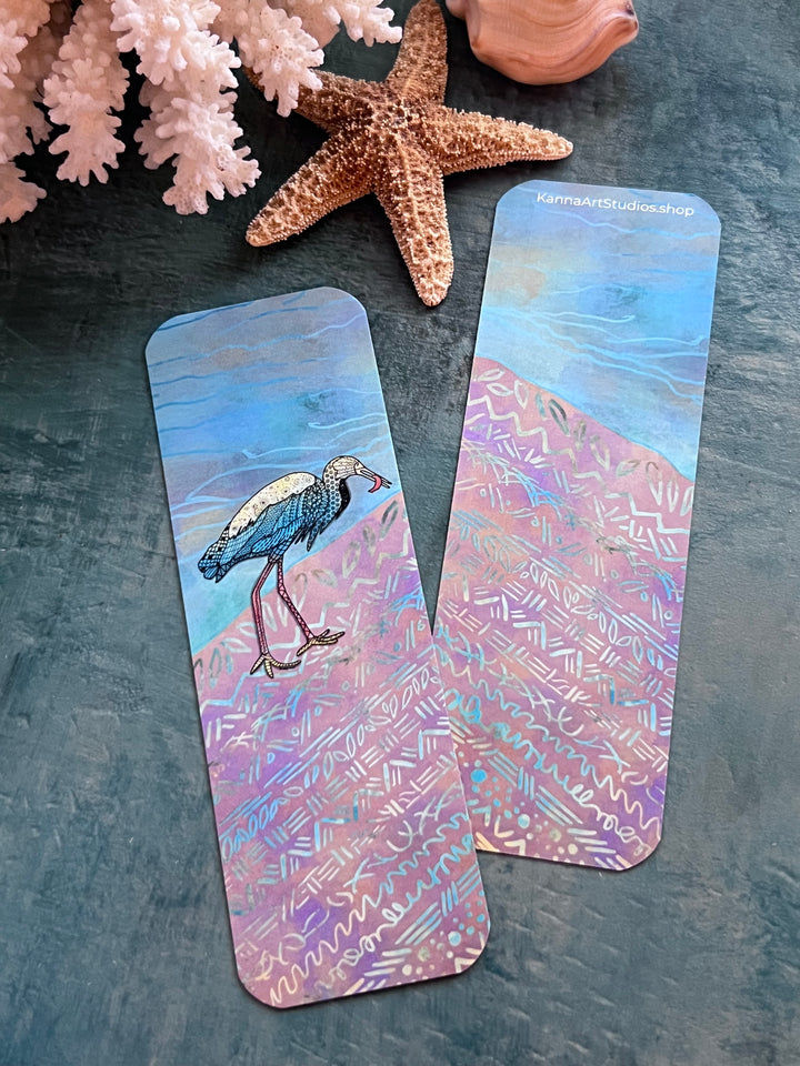Snowy Egret & Fish | Bookmark 2x6 | Shore Bird Snowy Egret Bookmark | Snowy Egret Book Mark for Readers, Students, Ocean Lovers Gift