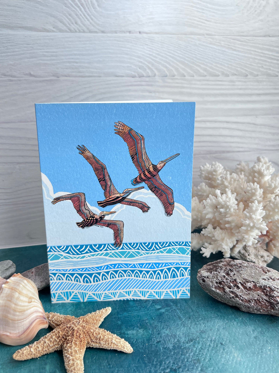 Pelican Squadron Blank Note Card 4.5 x 6.25 | Pelican Squadron Ocean Animal Greeting Card | Pelican Squadron Stationery, Coastal Gift