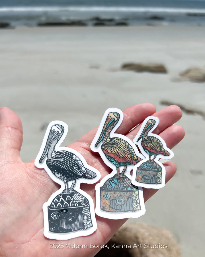 Pelican Key West Stickers 2" or 3" | Pelican Key West Vinyl Sticker | Clear, Waterproof Pelican Key West Decal for Laptop, Water Bottle, Journal, Gift for Ocean Lovers
