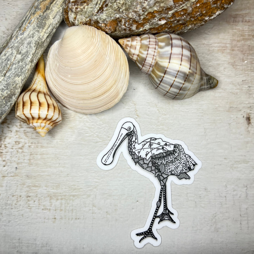 Sticker - Spoonbill - Black & White - white background - 2.4" x 3"