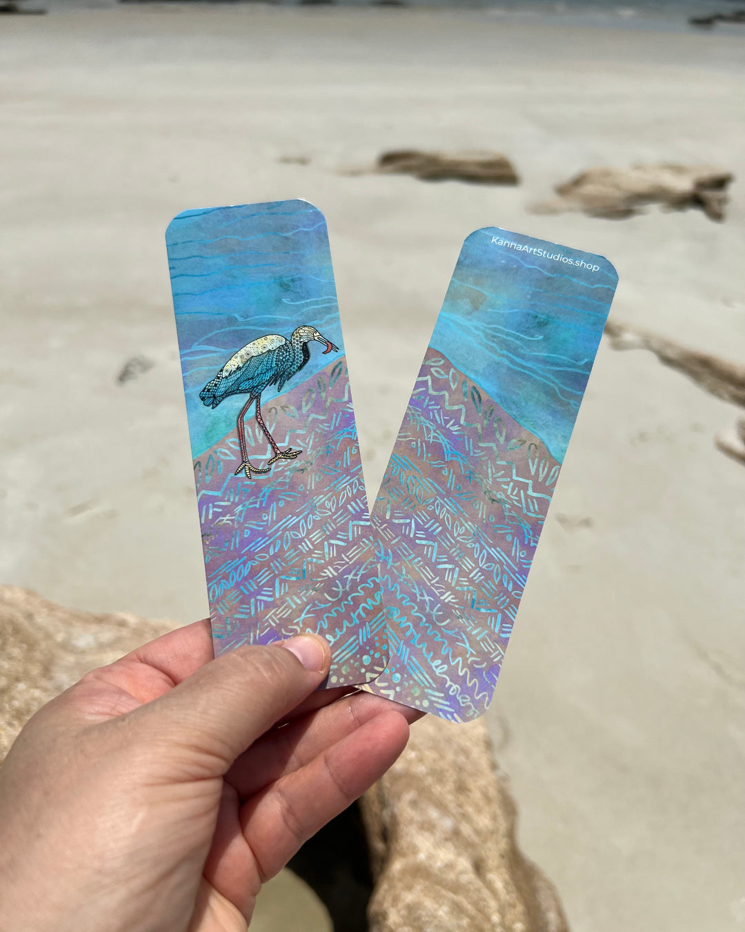 Snowy Egret & Fish | Bookmark 2x6 | Shore Bird Snowy Egret Bookmark | Snowy Egret Book Mark for Readers, Students, Ocean Lovers Gift