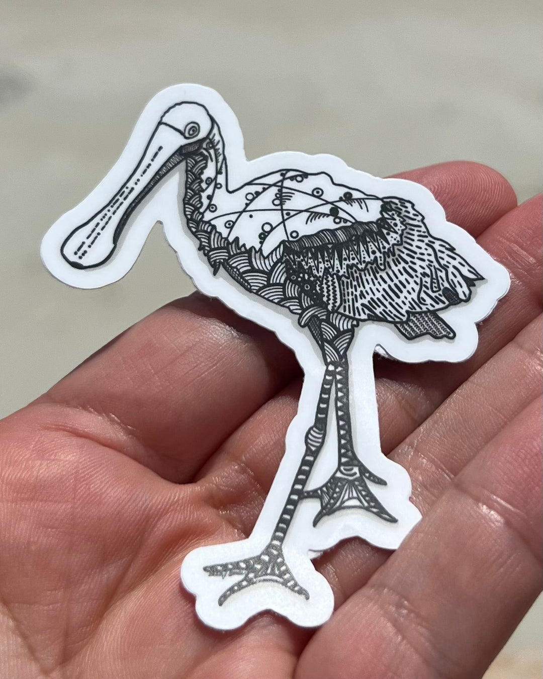 Spoonbill | Stickers 3" | Cute Ocean Spoonbill Vinyl Sticker | Black & White, Waterproof Spoonbill Decal for Laptop, Water Bottle, Journal, Gift for Ocean Lovers