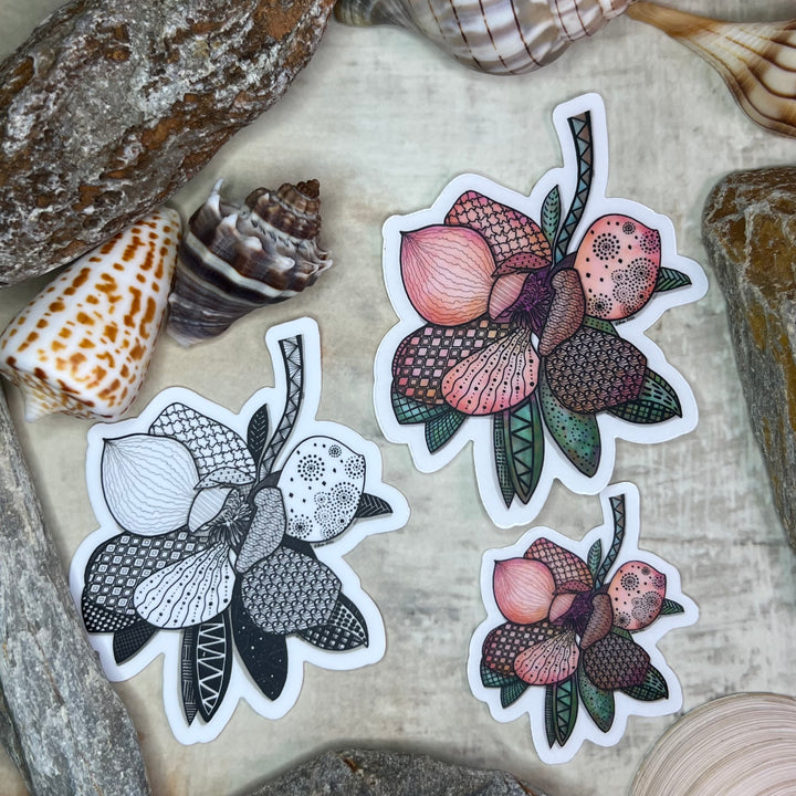 Magnolia 1 | Stickers 3" | Cute Ocean Magnolia 1 Vinyl Sticker | Black & White, Waterproof Magnolia 1 Decal for Laptop, Water Bottle, Journal, Gift for Ocean Lovers