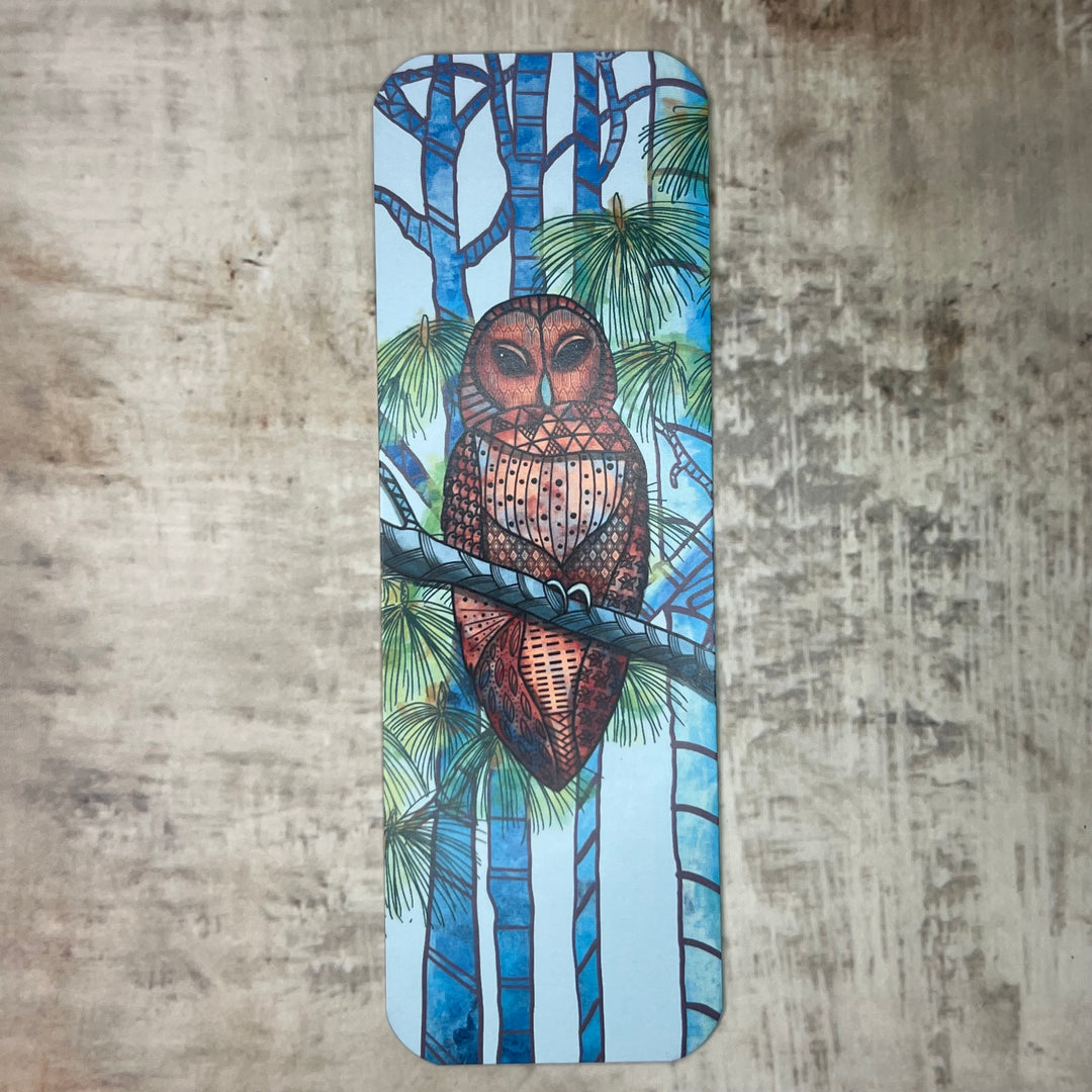 Bookmark - Barred Owl - Brown, Turquoise - 2x6"
